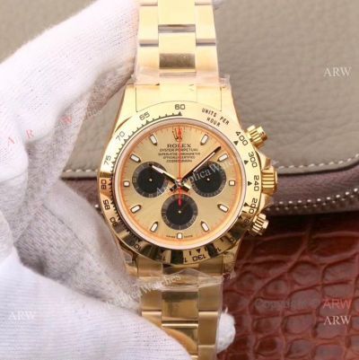 1:1 Best Copy Rolex Daytona 4130 JH Factory watch Yellow Gold Black Sub-dials